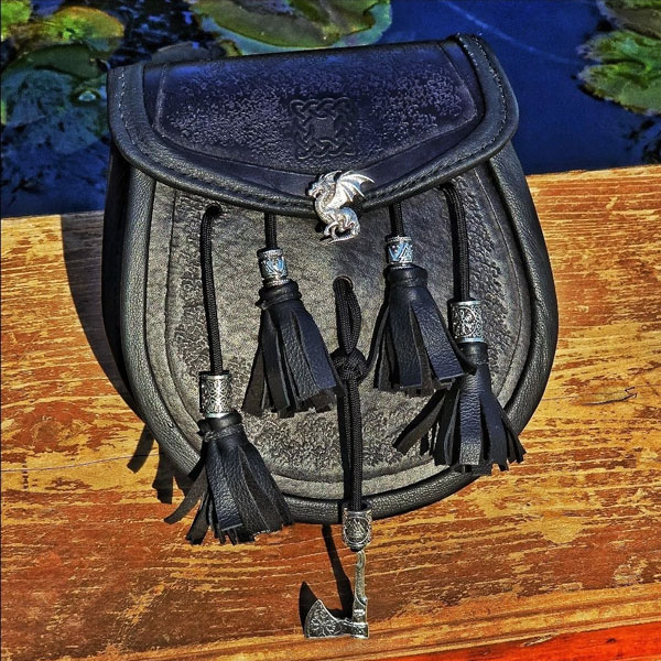 Sporran Black Viking Celtic Axe Dragon